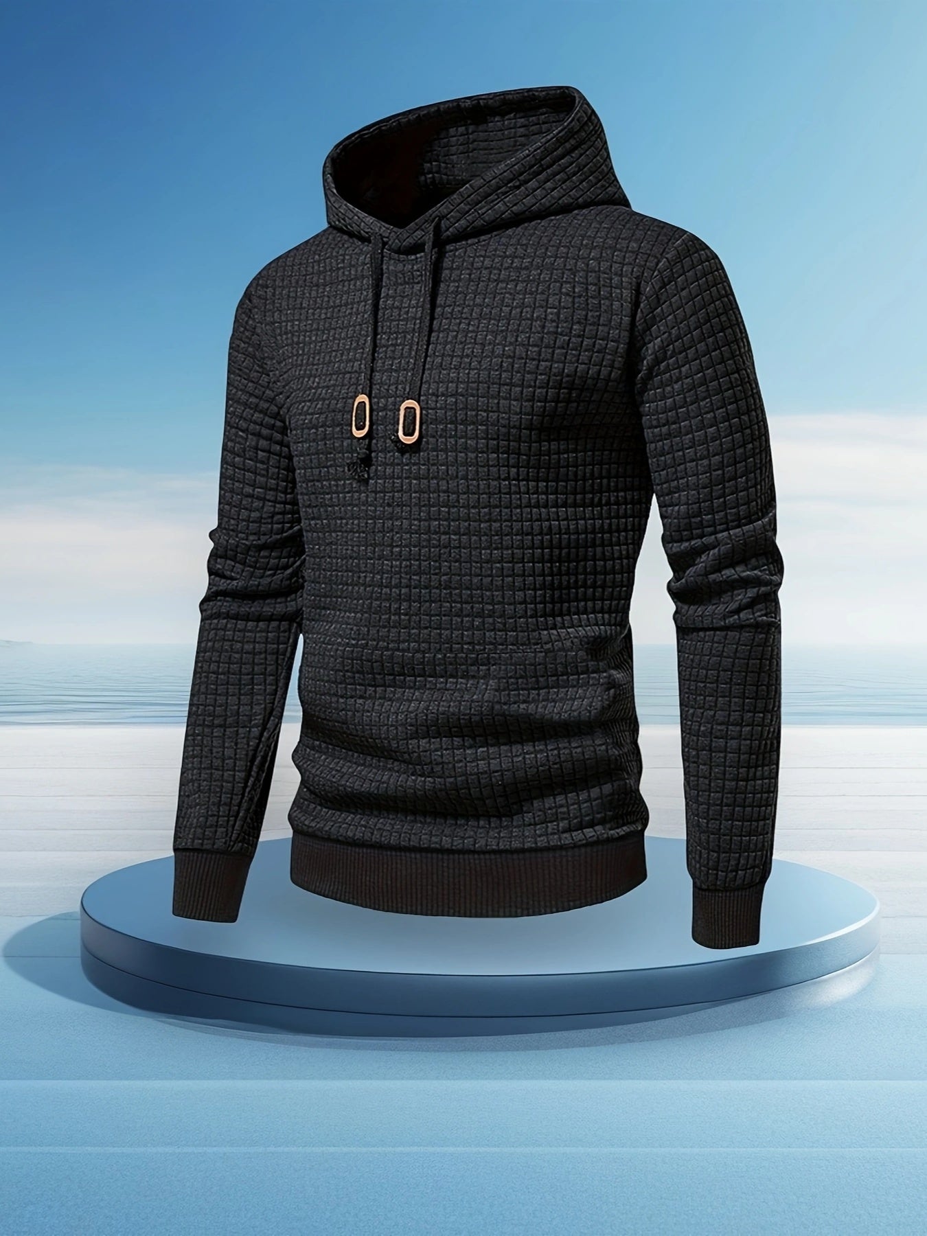 Herre Hoodie Med Waffelstruktur & Ribkant