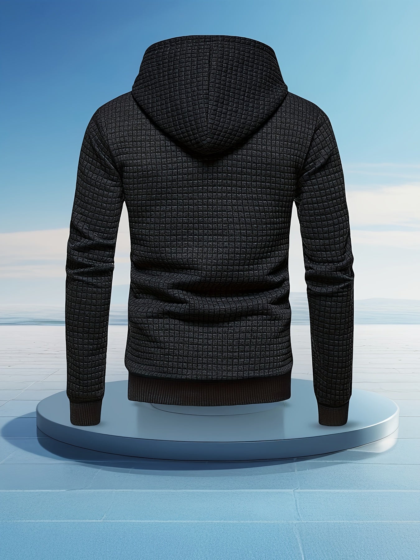 Herre Hoodie Med Waffelstruktur & Ribkant
