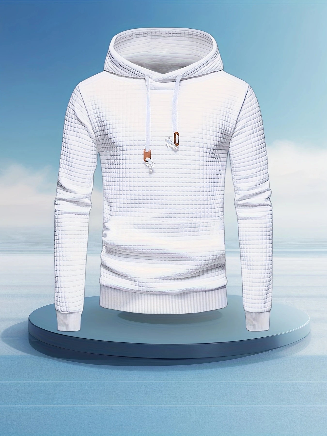 Herre Hoodie Med Waffelstruktur & Ribkant