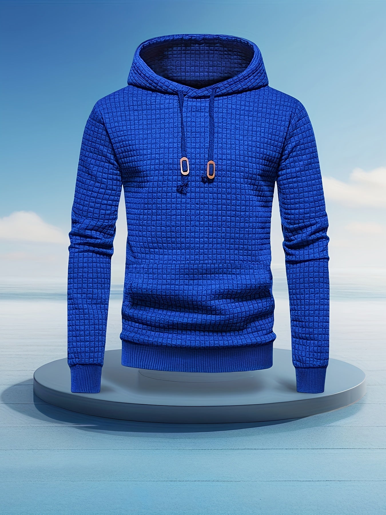 Herre Hoodie Med Waffelstruktur & Ribkant