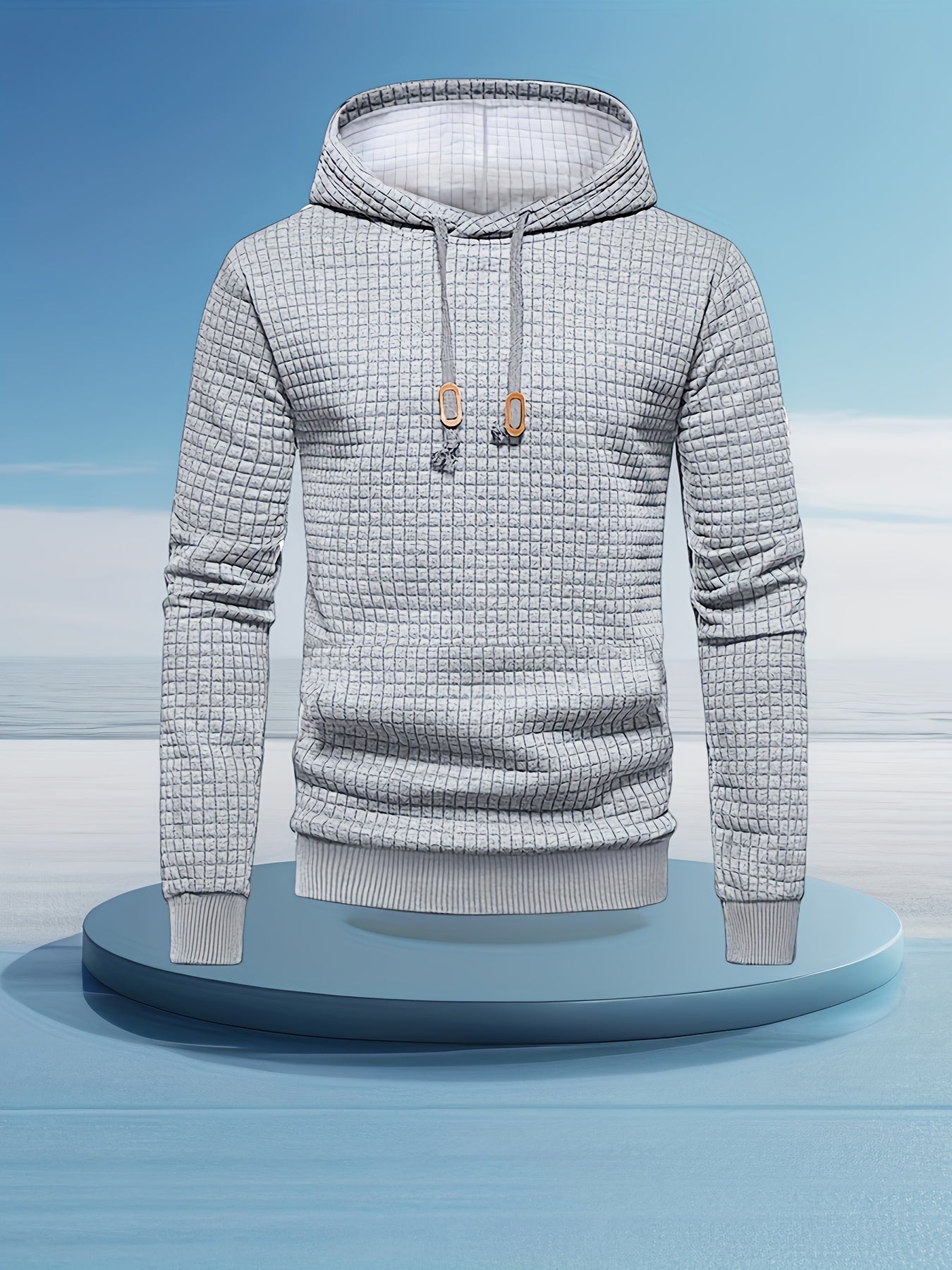 Herre Hoodie Med Waffelstruktur & Ribkant
