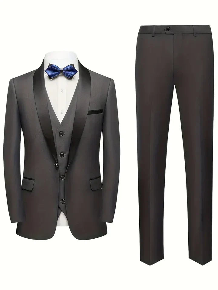 Herre Jakkesæt Slim Fit Med Satin Revers & Vest