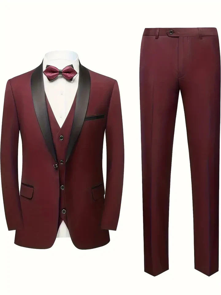 Herre Jakkesæt Slim Fit Med Satin Revers & Vest