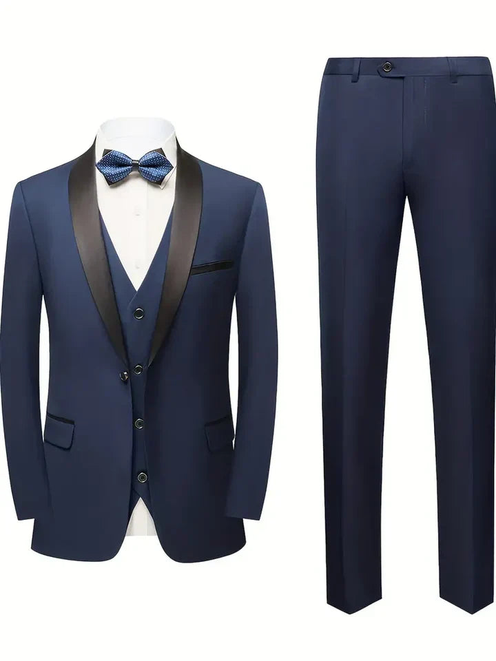 Herre Jakkesæt Slim Fit Med Satin Revers & Vest
