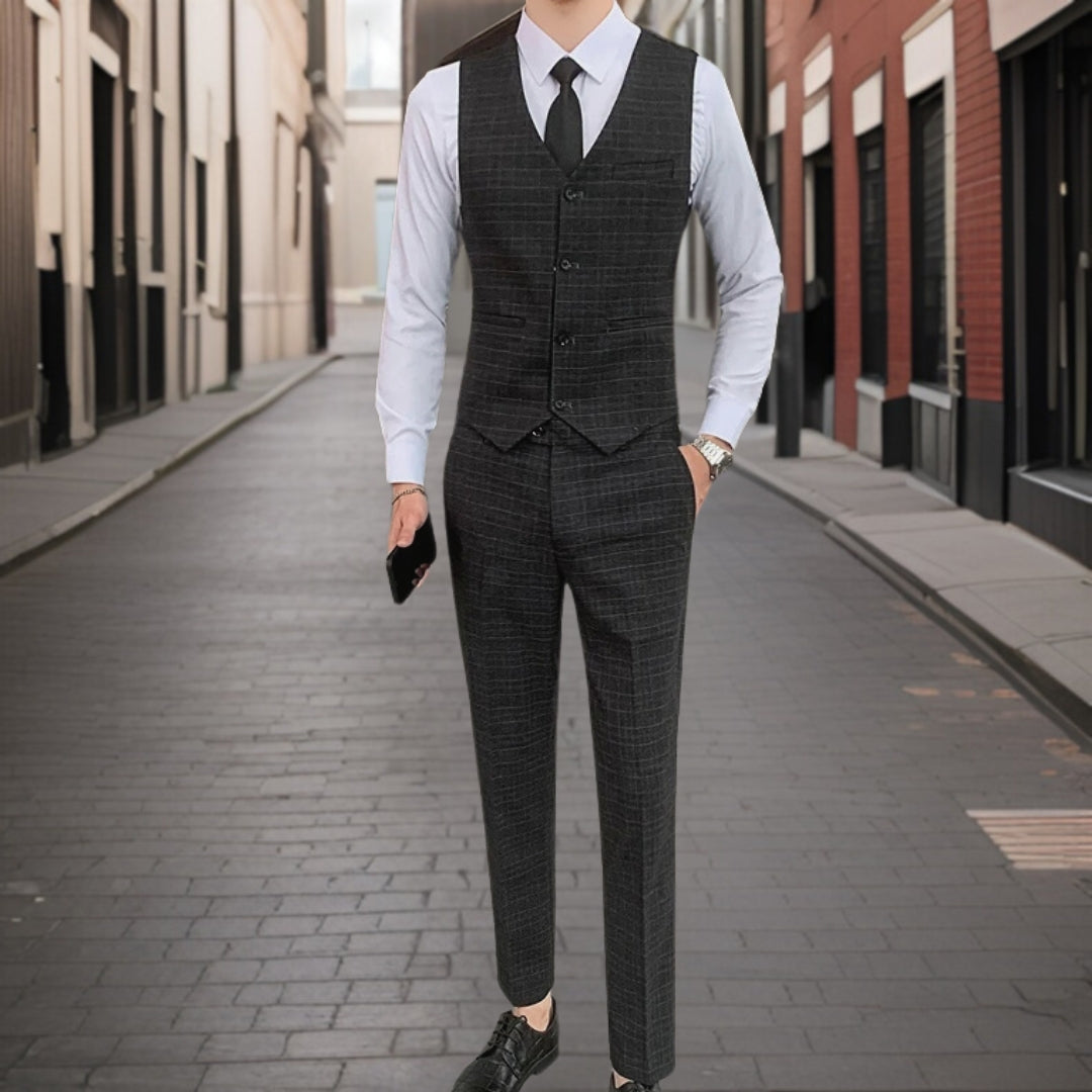 Herre Jakkesæt Ternet Slim Fit Med Vest