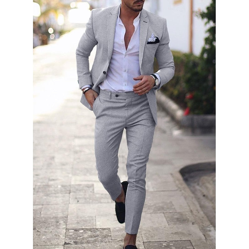 Herre Slim Fit Jakkesæt Med Bukser & Revers
