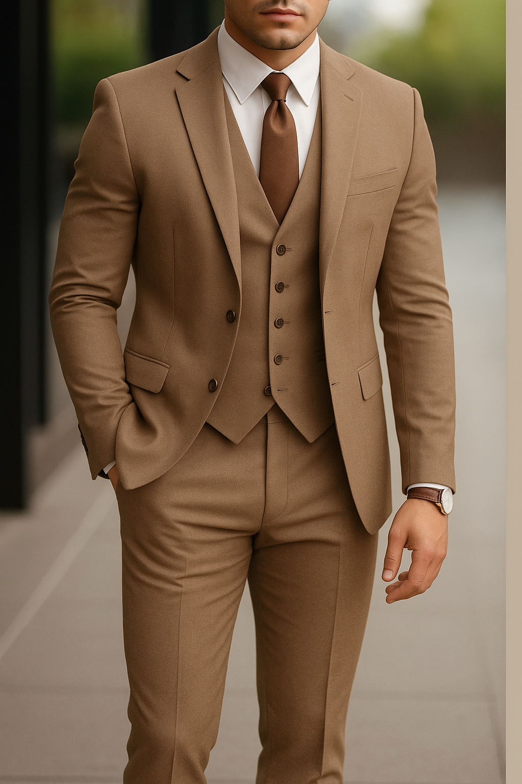 Herre Slim Fit Jakkesæt Med Vest & Bukser