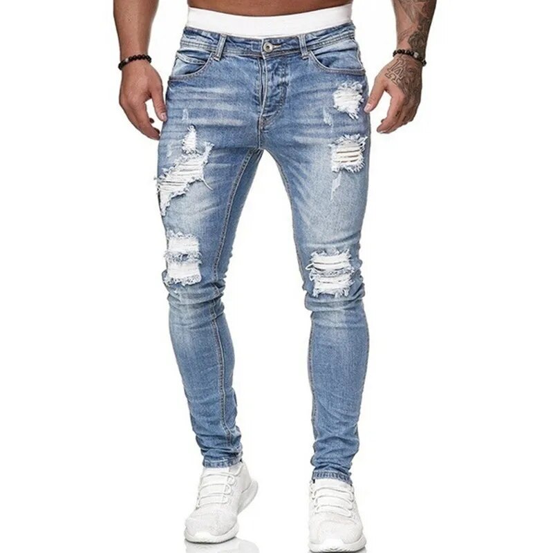 Herre Slim Jeans Med Slidte Detaljer Og Tæt Pasform | Rippet Look