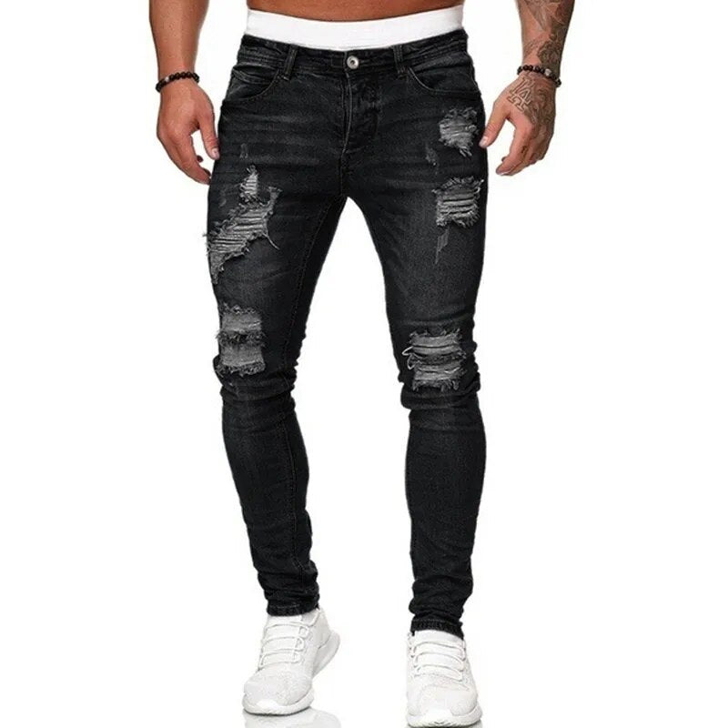 Herre Slim Jeans Med Slidte Detaljer Og Tæt Pasform | Rippet Look