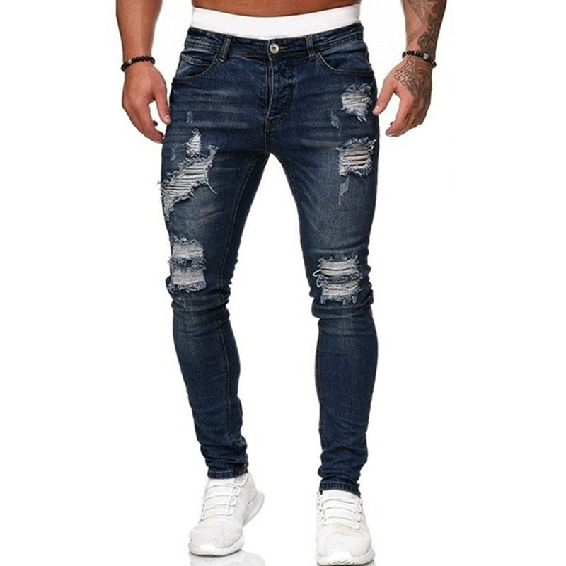 Herre Slim Jeans Med Slidte Detaljer Og Tæt Pasform | Rippet Look