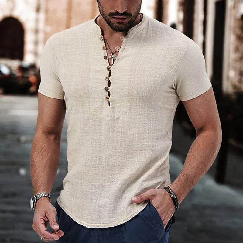 Herre T-Shirts Med Dekorative Knapper | Kortarm
