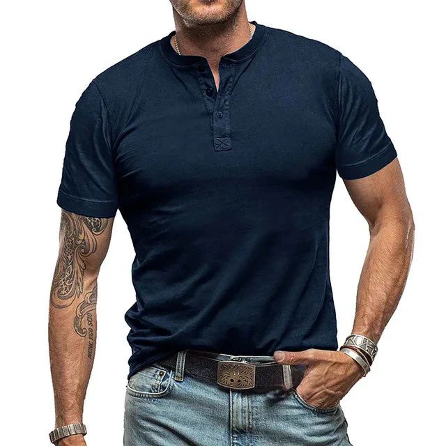 Herre T-Shirts Med Henley Udskæring | Kortarm