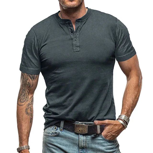 Herre T-Shirts Med Henley Udskæring | Kortarm