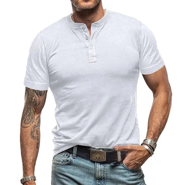 Herre T-Shirts Med Henley Udskæring | Kortarm