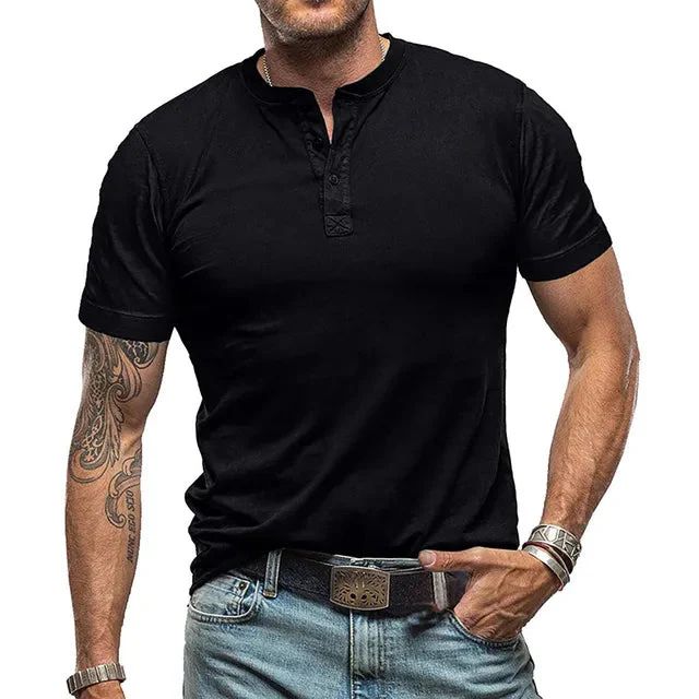 Herre T-Shirts Med Henley Udskæring | Kortarm