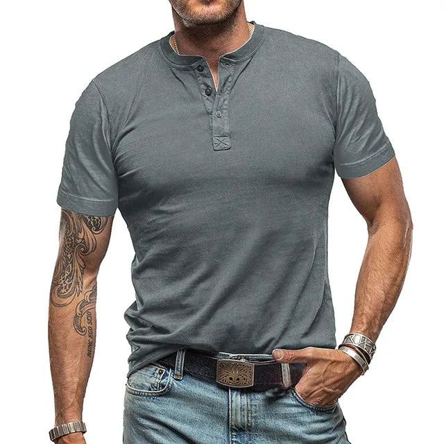 Herre T-Shirts Med Henley Udskæring | Kortarm