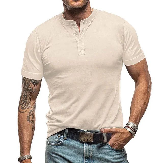 Herre T-Shirts Med Henley Udskæring | Kortarm