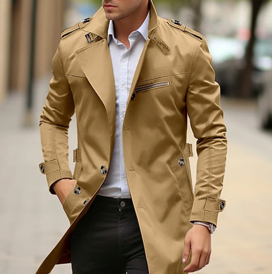 Herre Trenchcoats Med Skulderstropper | Lang