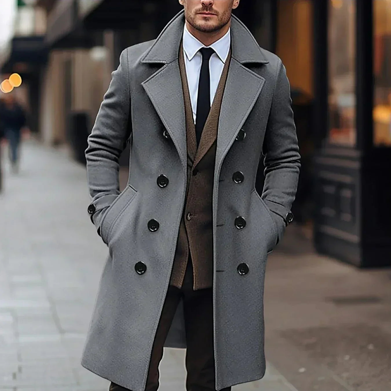 Herrer Dobbeltknap Trenchcoat Med Lommer