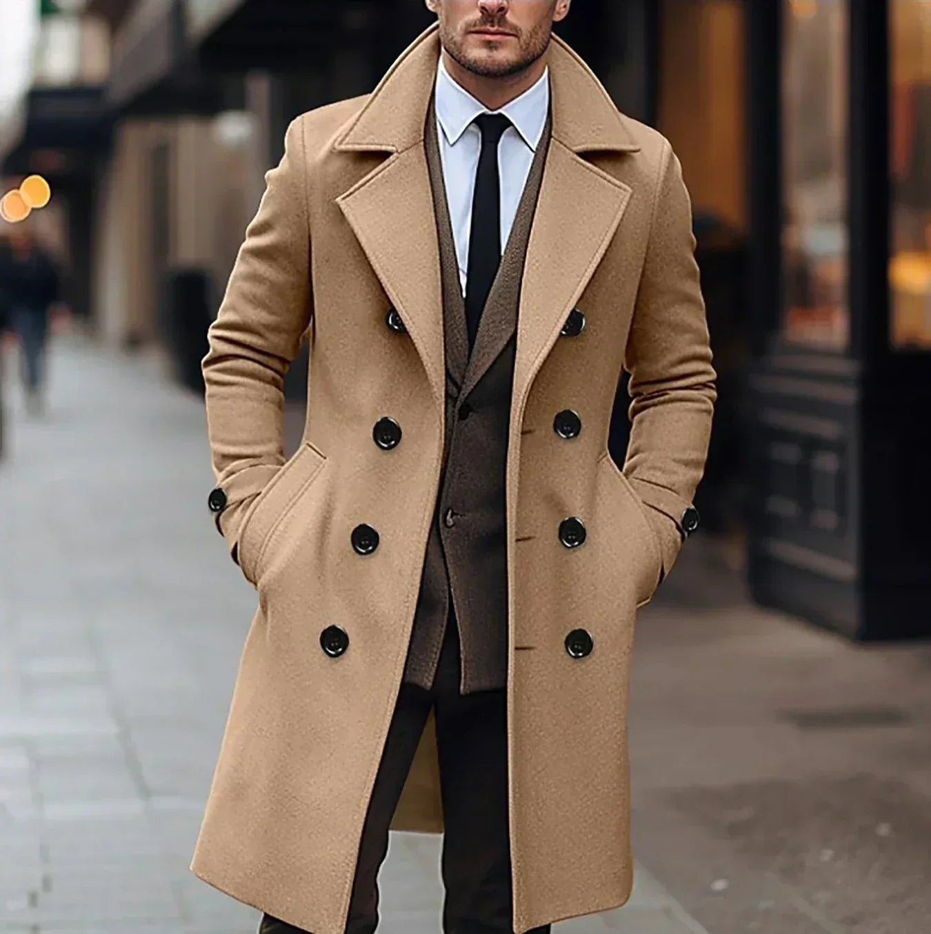 Herrer Dobbeltknap Trenchcoat Med Lommer