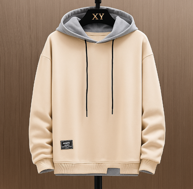 Herrer Hoodie Med Kontrasthætte & Snøre