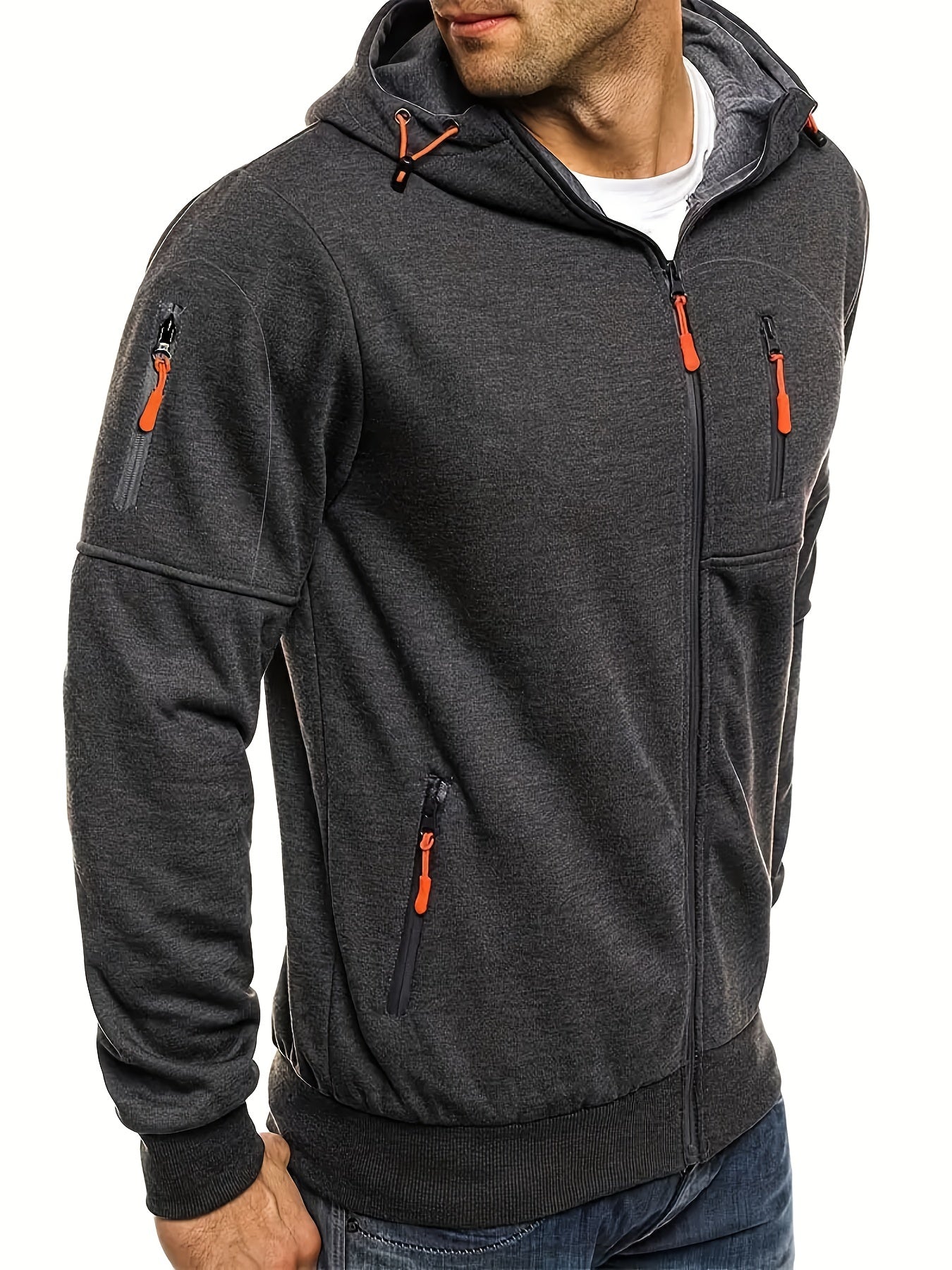 Herrer Hoodie Med Lynlås | Hætte & Armelommer