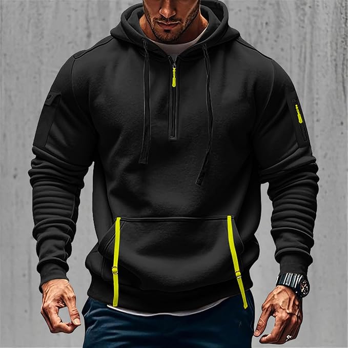 Herrer Hoodie Med Neon Lynlås & Lommer