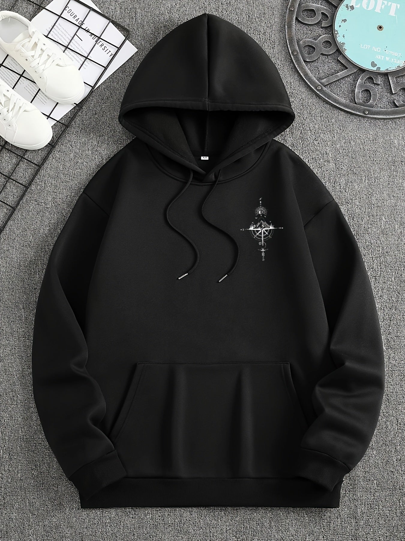 Herrer Hoodie Med Printdetalje & Kængurulomme