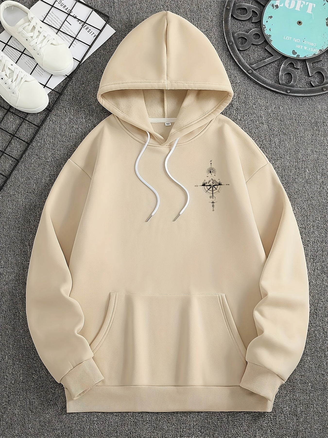 Herrer Hoodie Med Printdetalje & Kængurulomme
