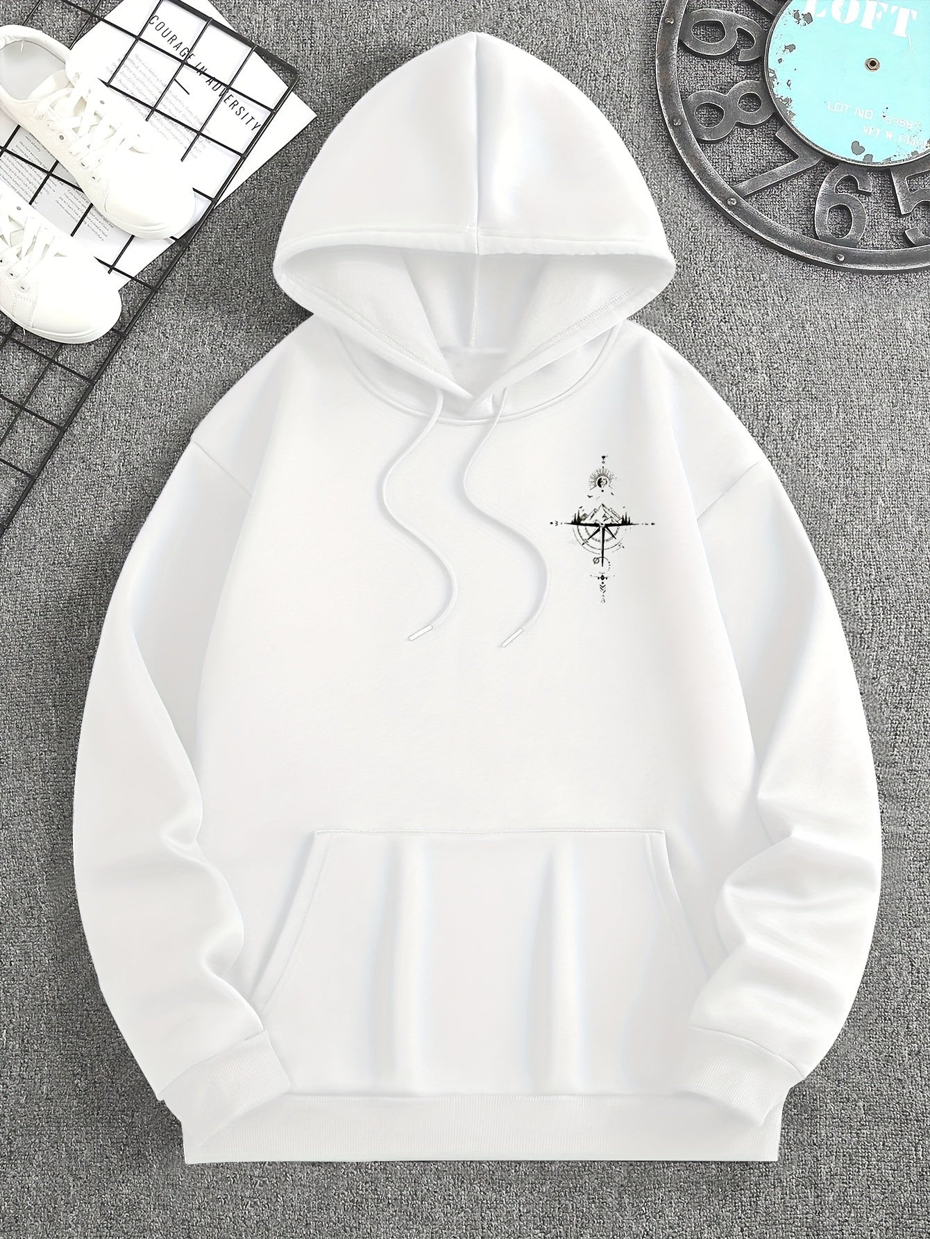 Herrer Hoodie Med Printdetalje & Kængurulomme
