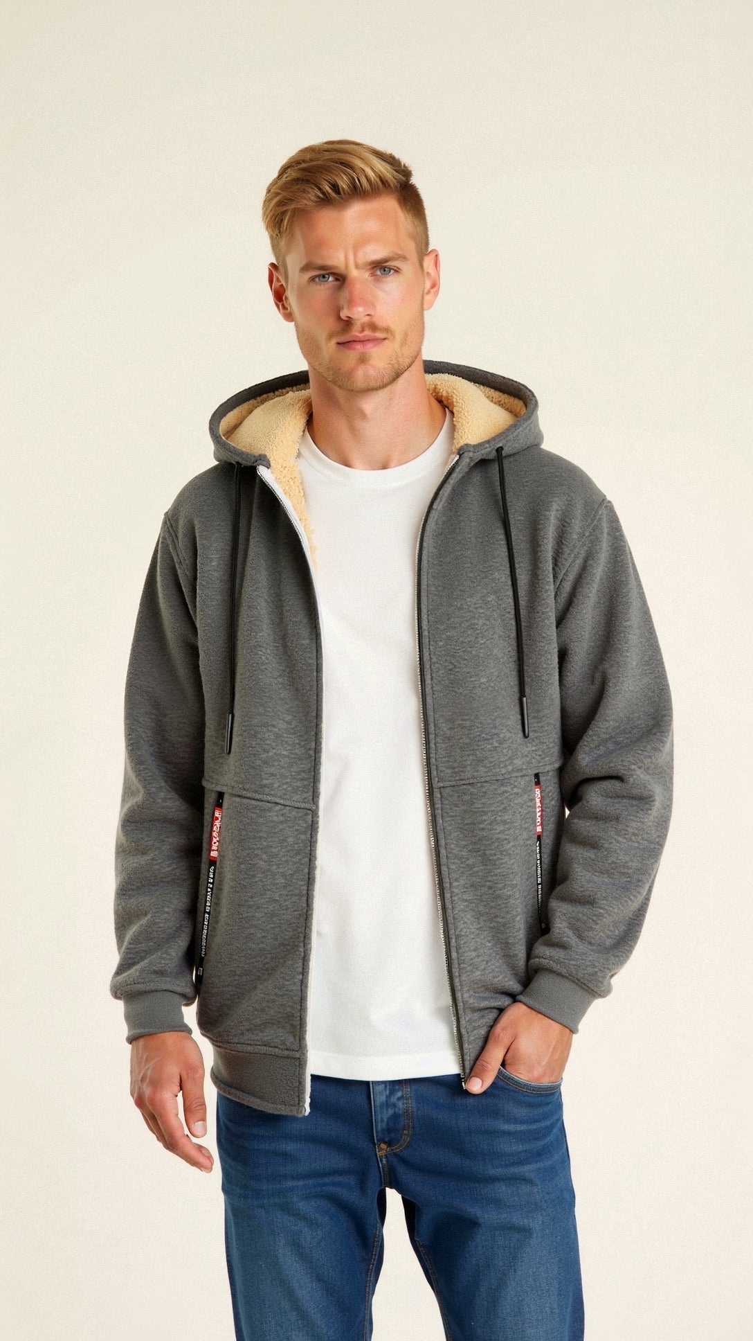 Herrer Hoodie Med Sherpa Foring & Lynlås