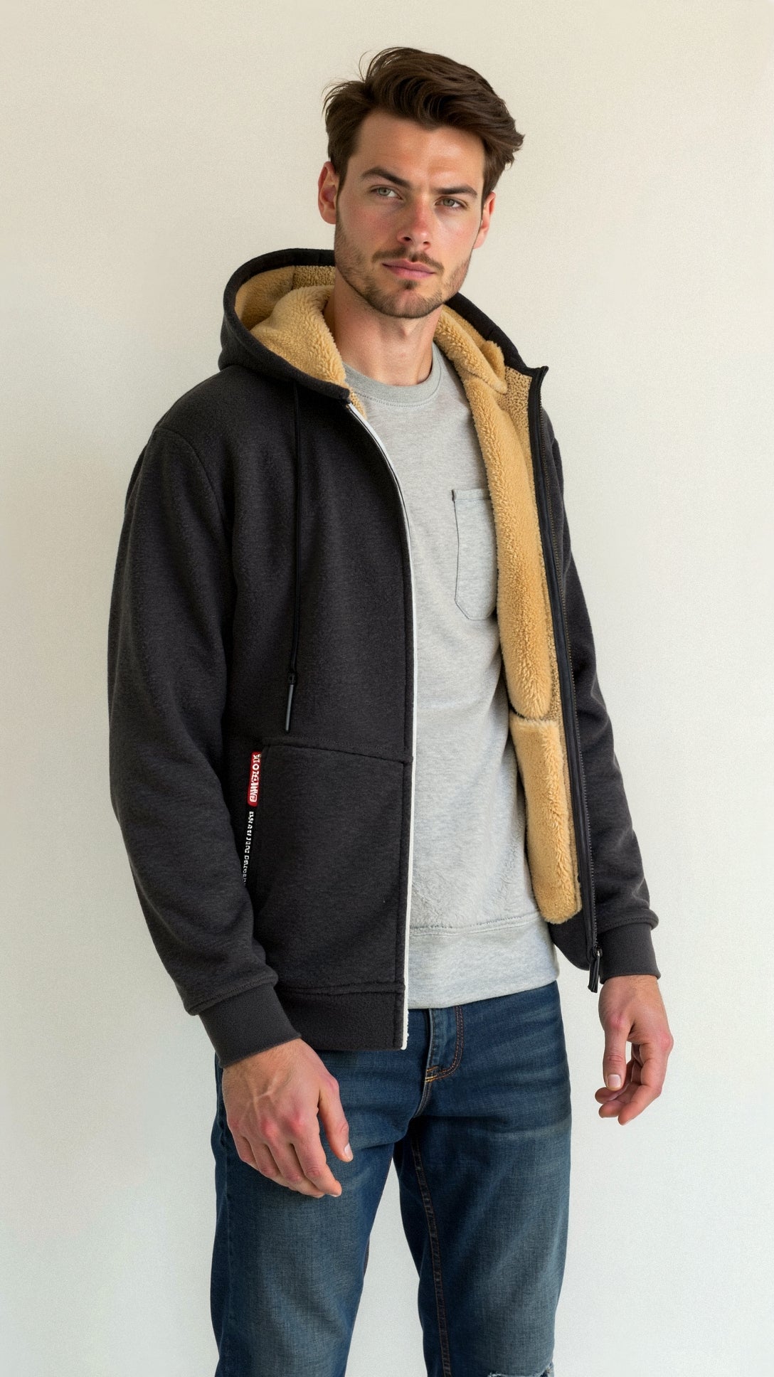 Herrer Hoodie Med Sherpa Foring & Lynlås