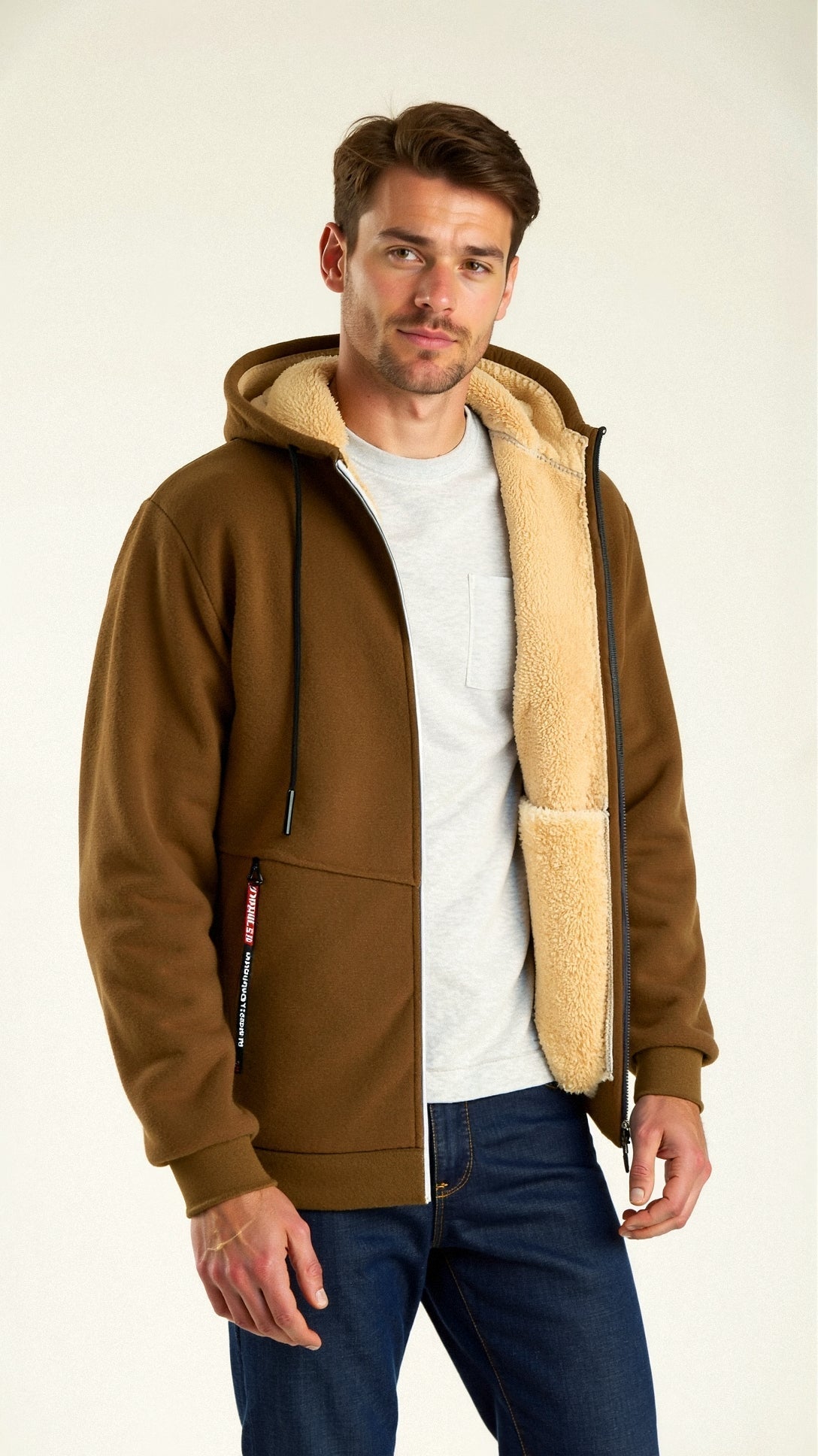 Herrer Hoodie Med Sherpa Foring & Lynlås