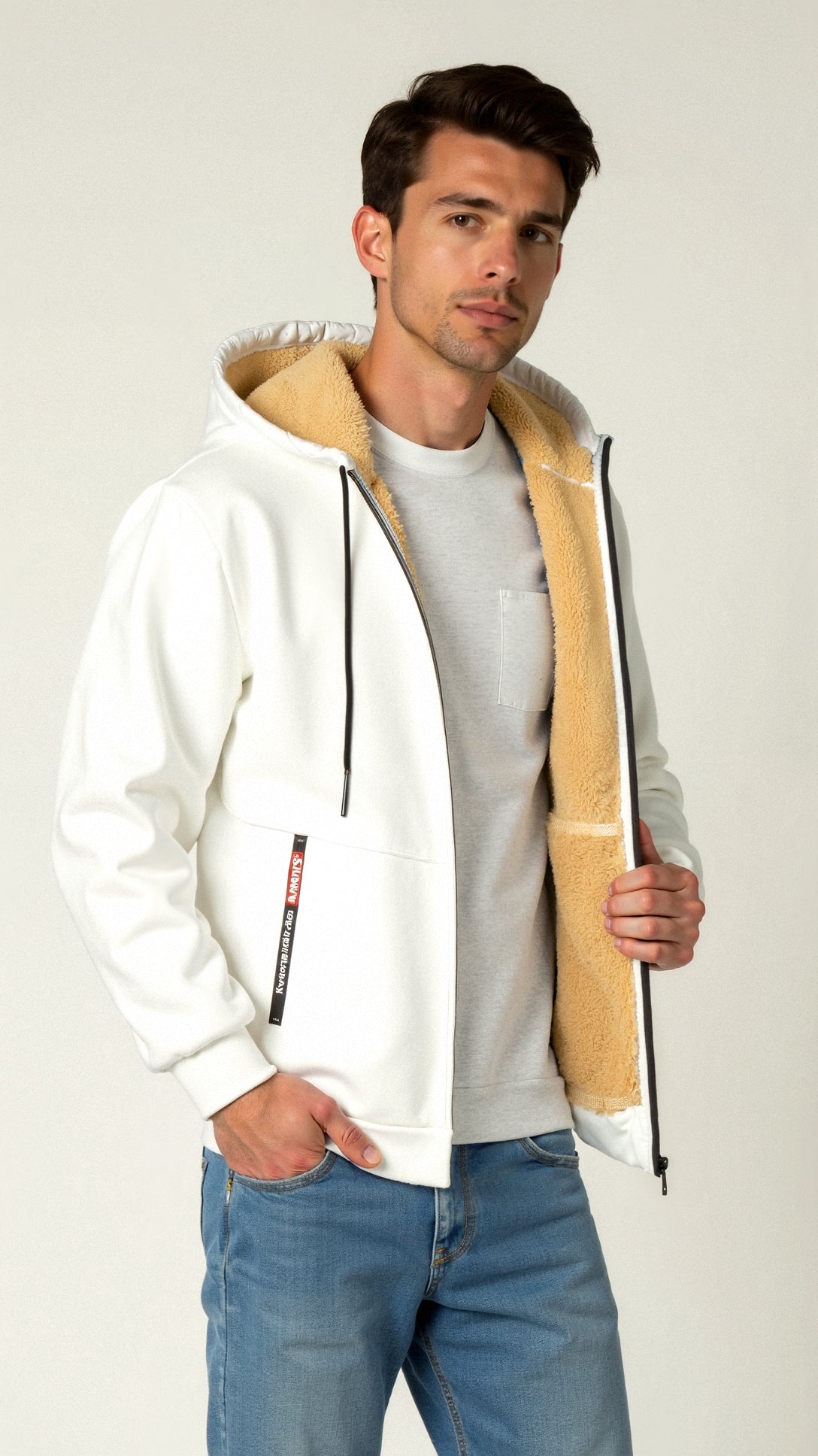 Herrer Hoodie Med Sherpa Foring & Lynlås