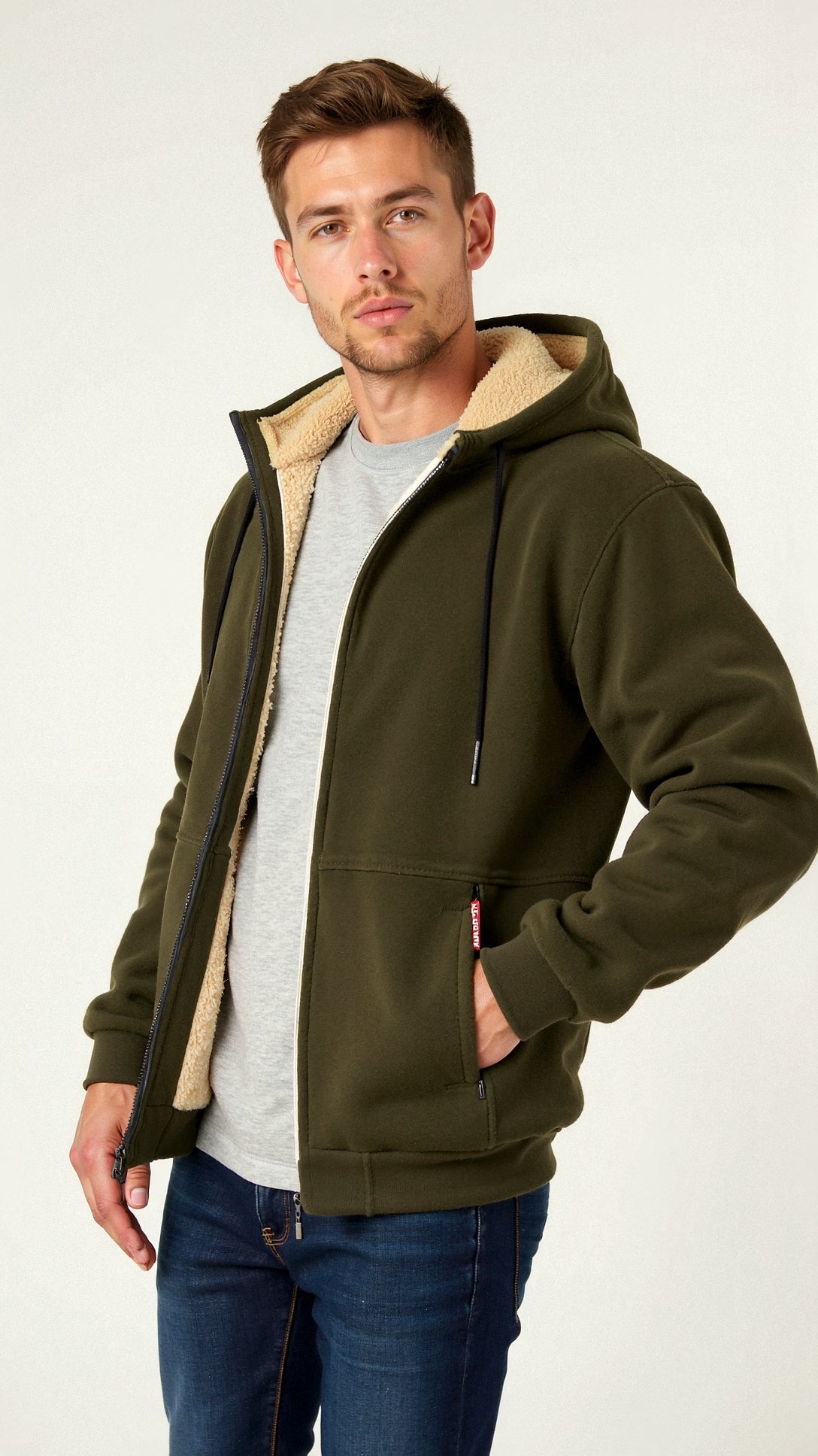 Herrer Hoodie Med Sherpa Foring & Lynlås
