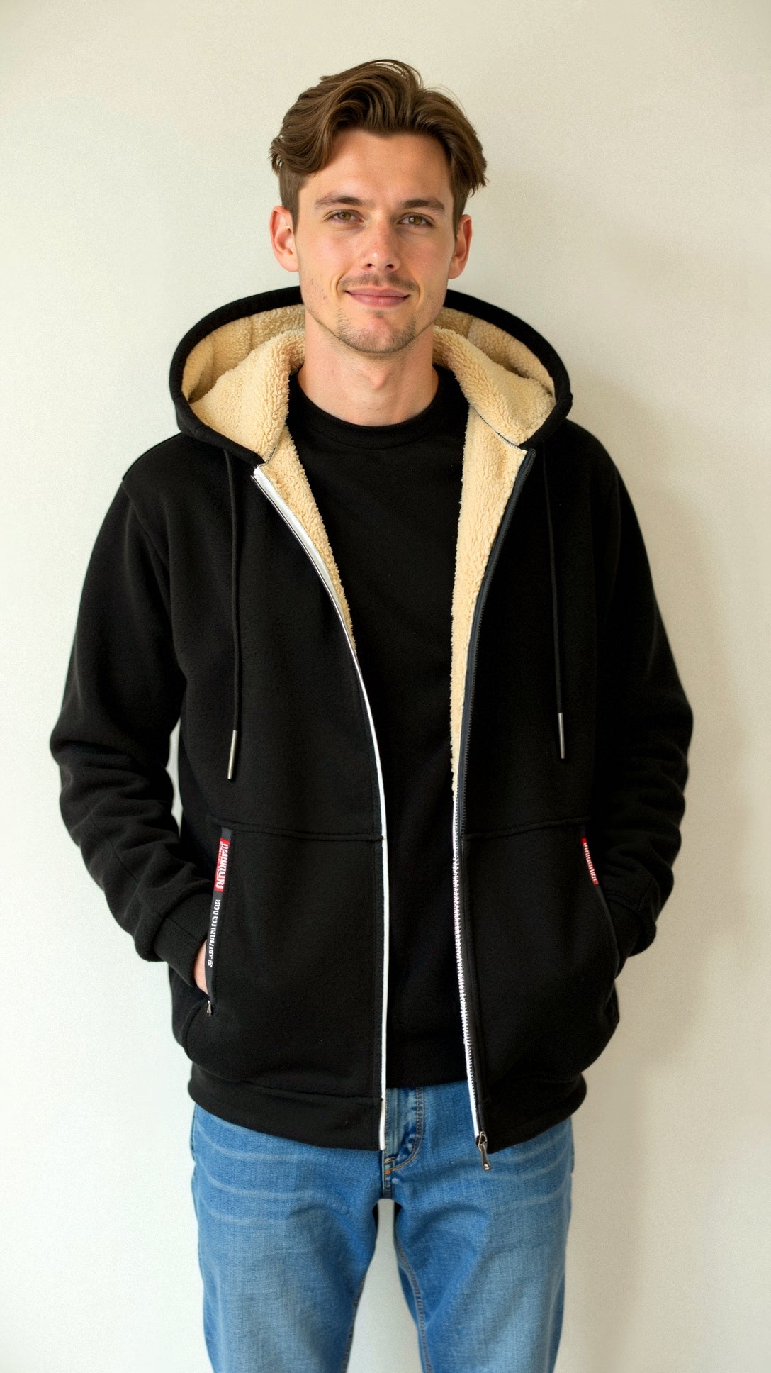 Herrer Hoodie Med Sherpa Foring & Lynlås