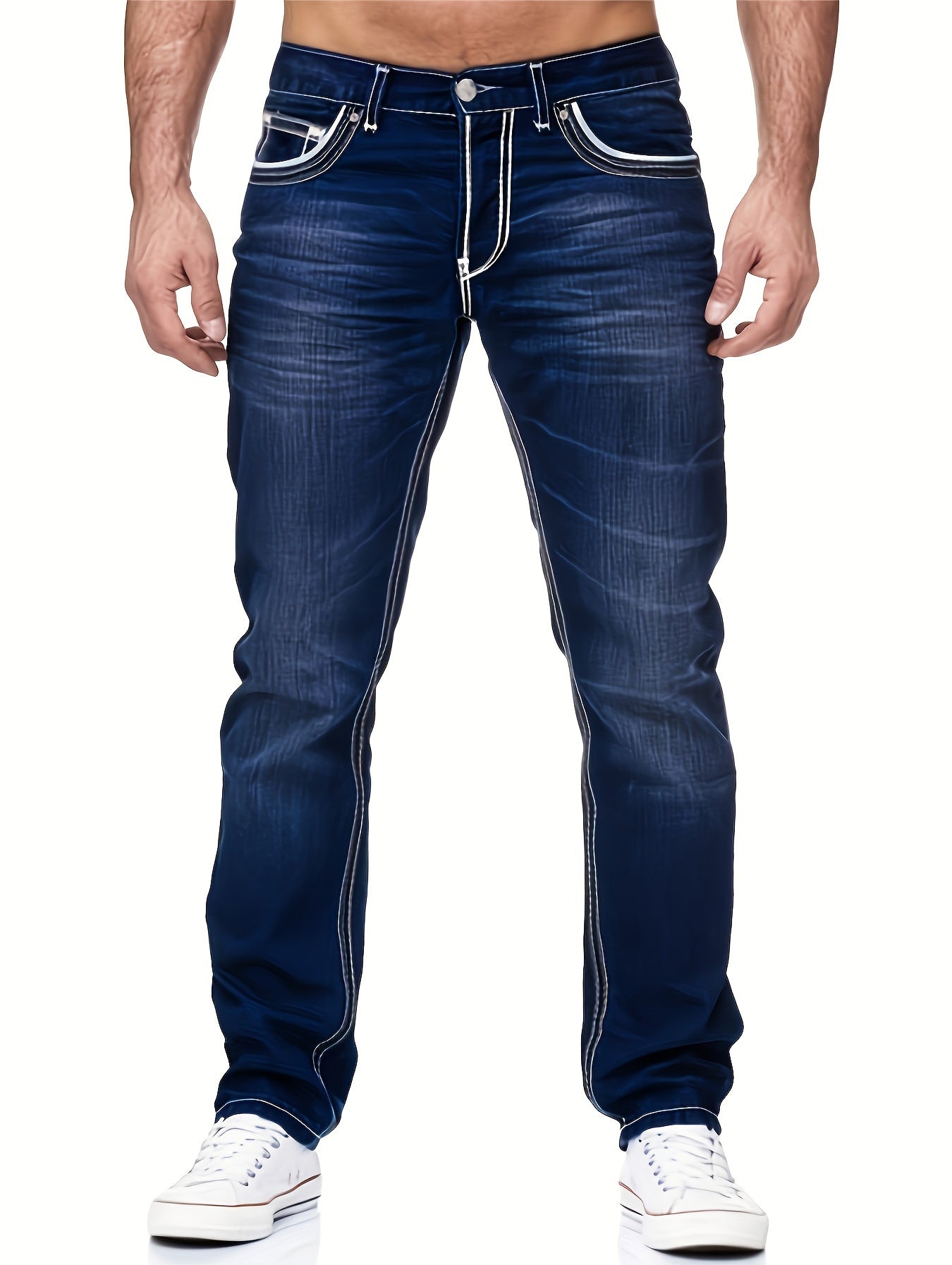 Herrer Jeans Med Kontrast Syning & Vask