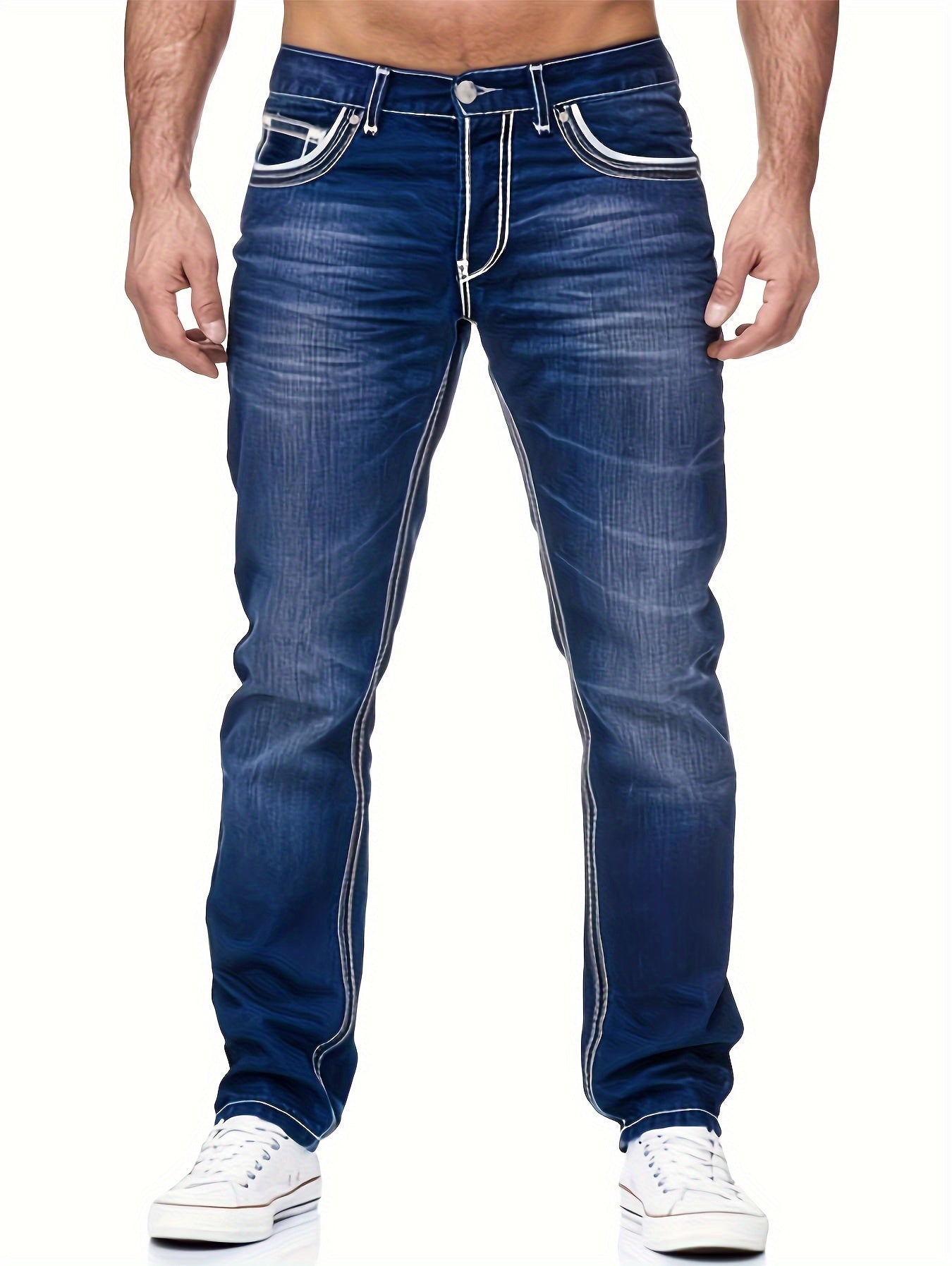 Herrer Jeans Med Kontrast Syning & Vask