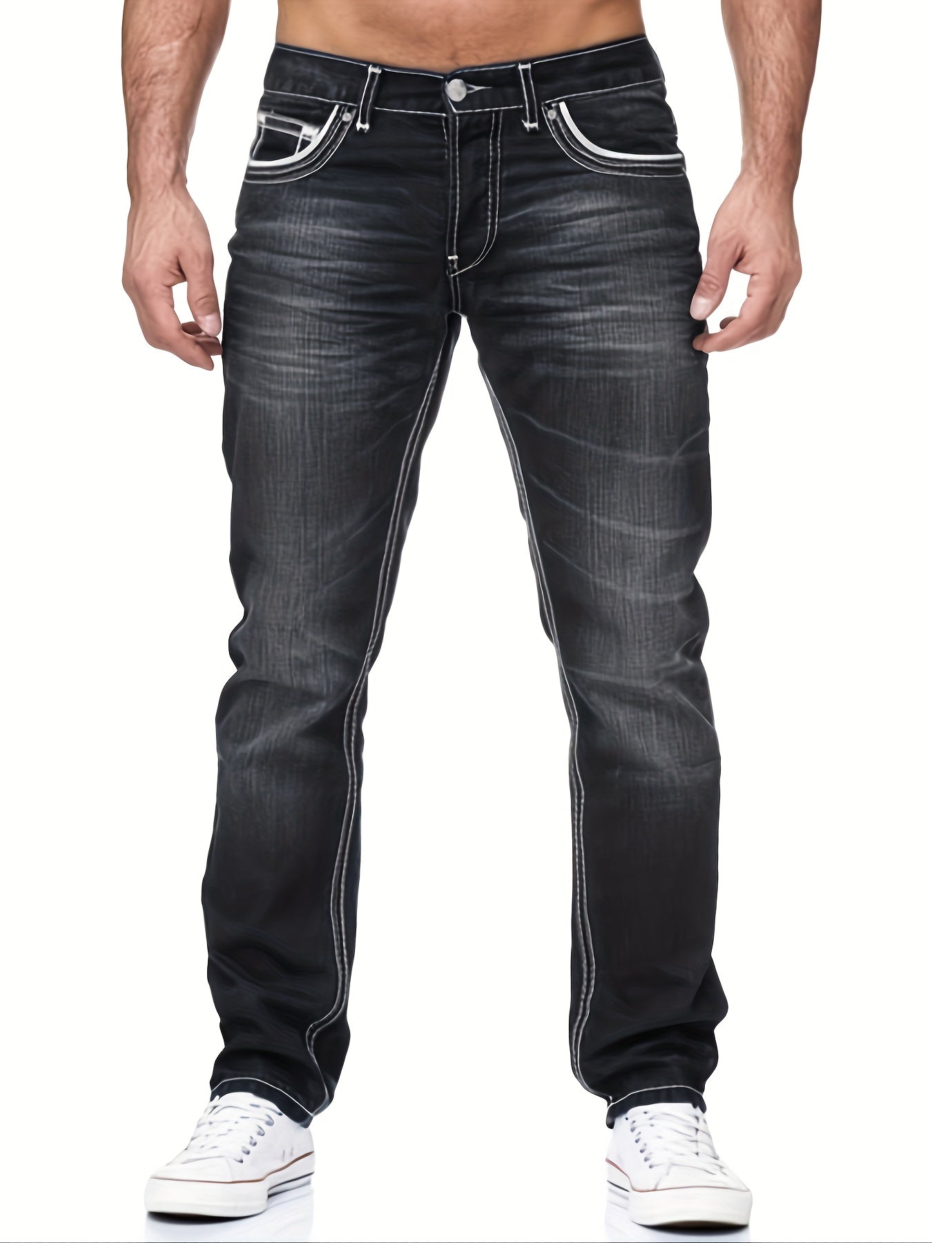 Herrer Jeans Med Kontrast Syning & Vask