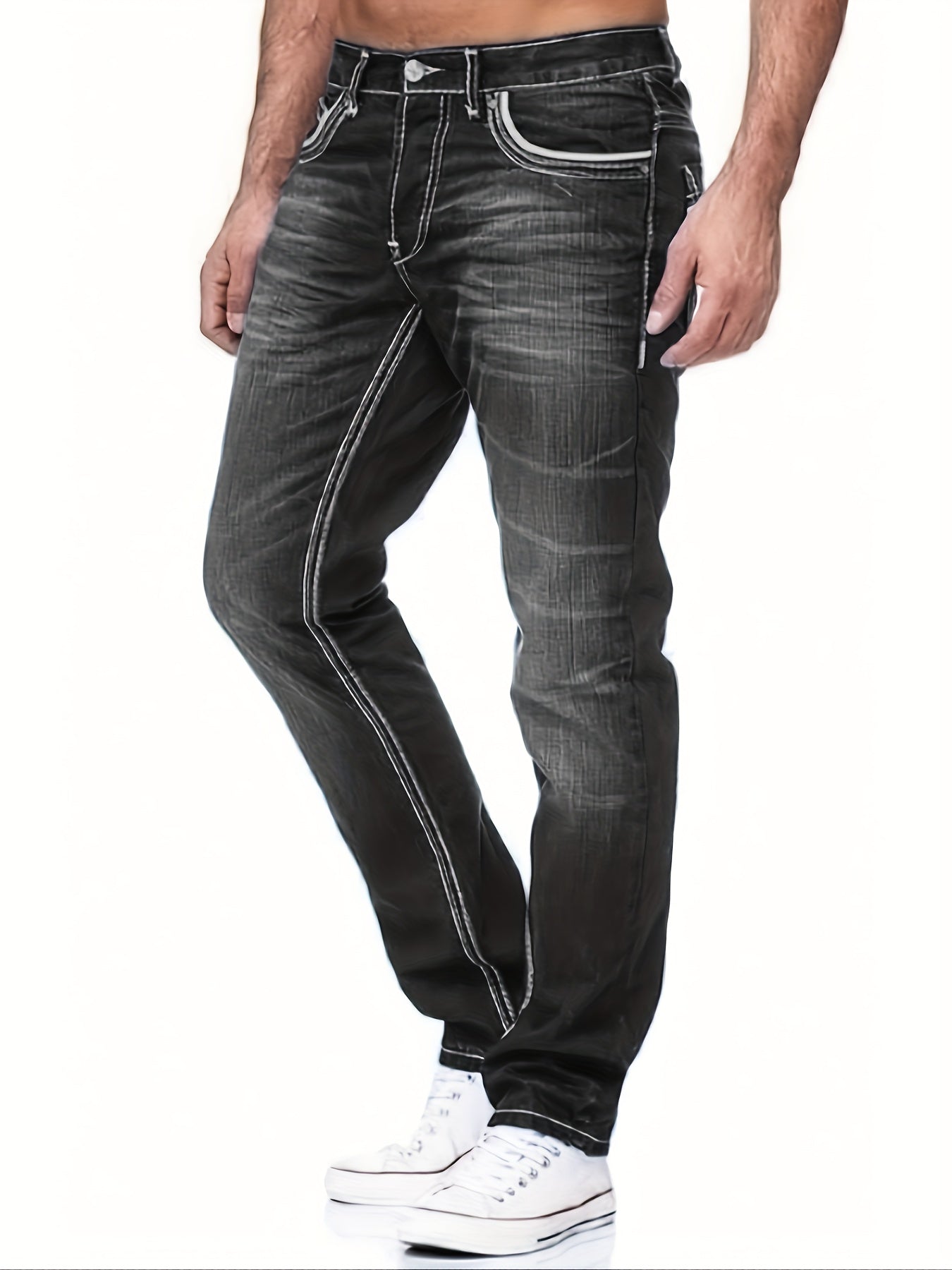 Herrer Jeans Med Kontrast Syning & Vask