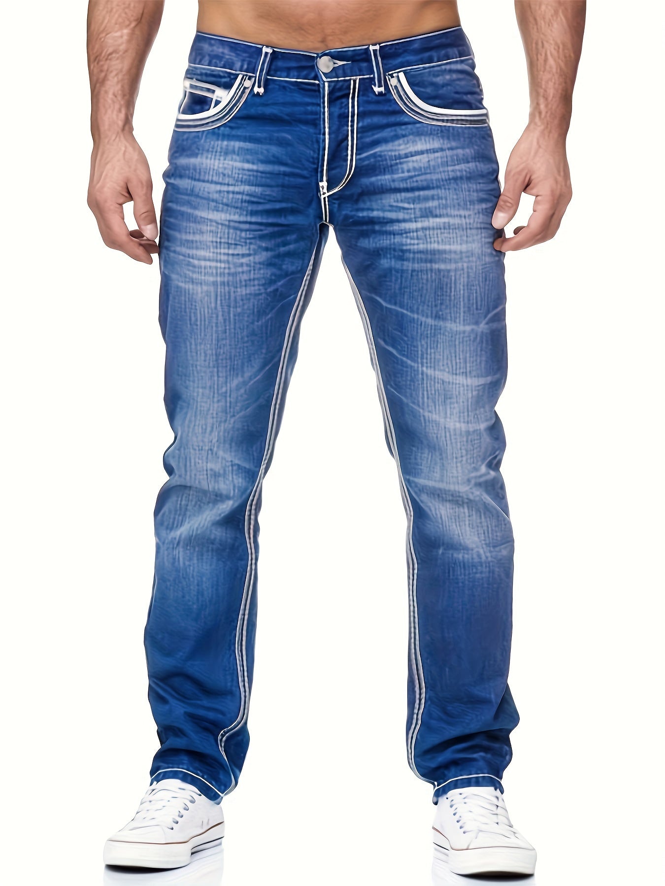Herrer Jeans Med Kontrast Syning & Vask