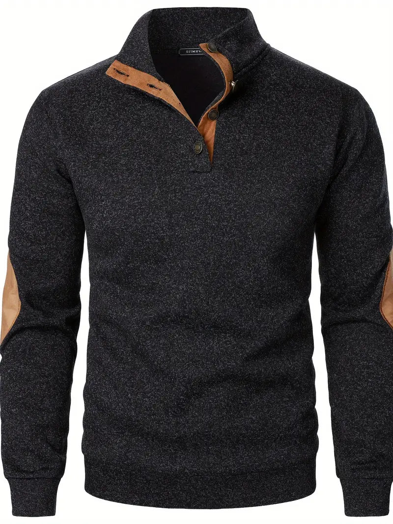 Herrer Pullover Med Knaplukning & Albuelapper
