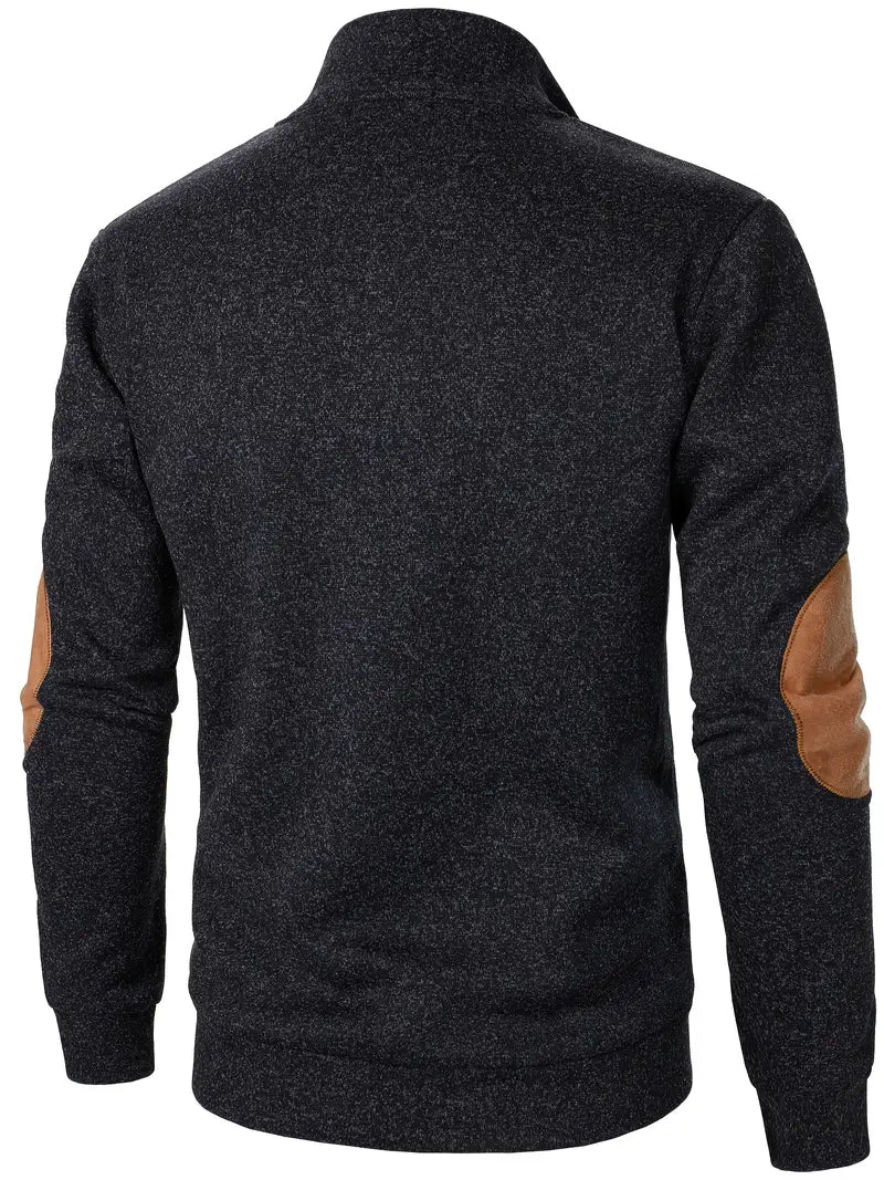 Herrer Pullover Med Knaplukning & Albuelapper