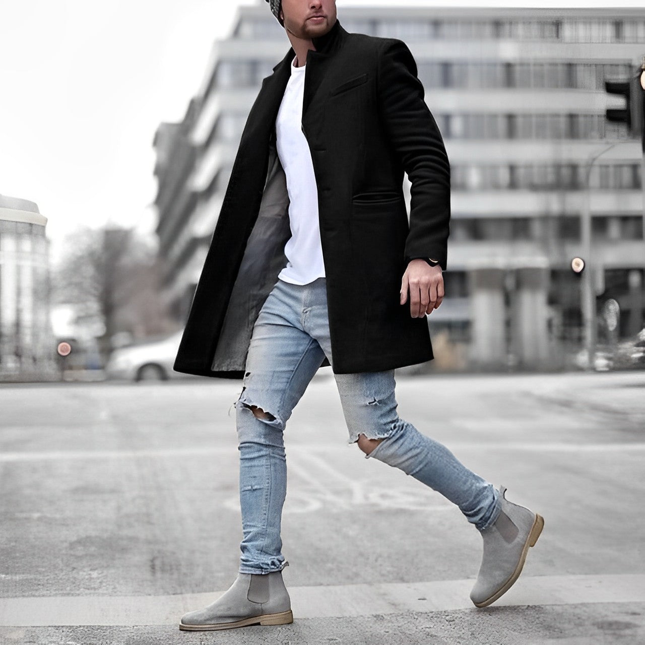 Herrer Trenchcoat Med Ståkrave & Lommer