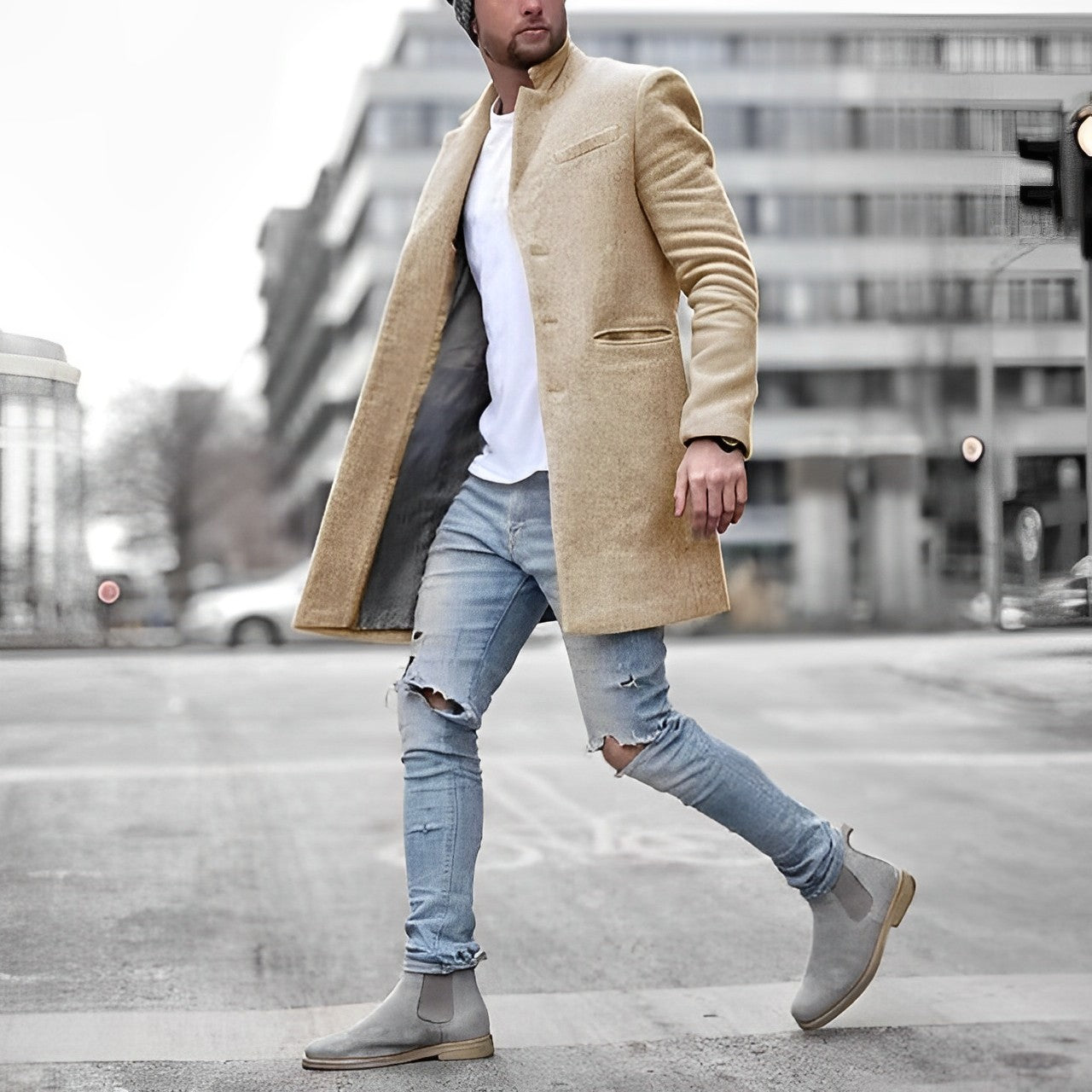 Herrer Trenchcoat Med Ståkrave & Lommer