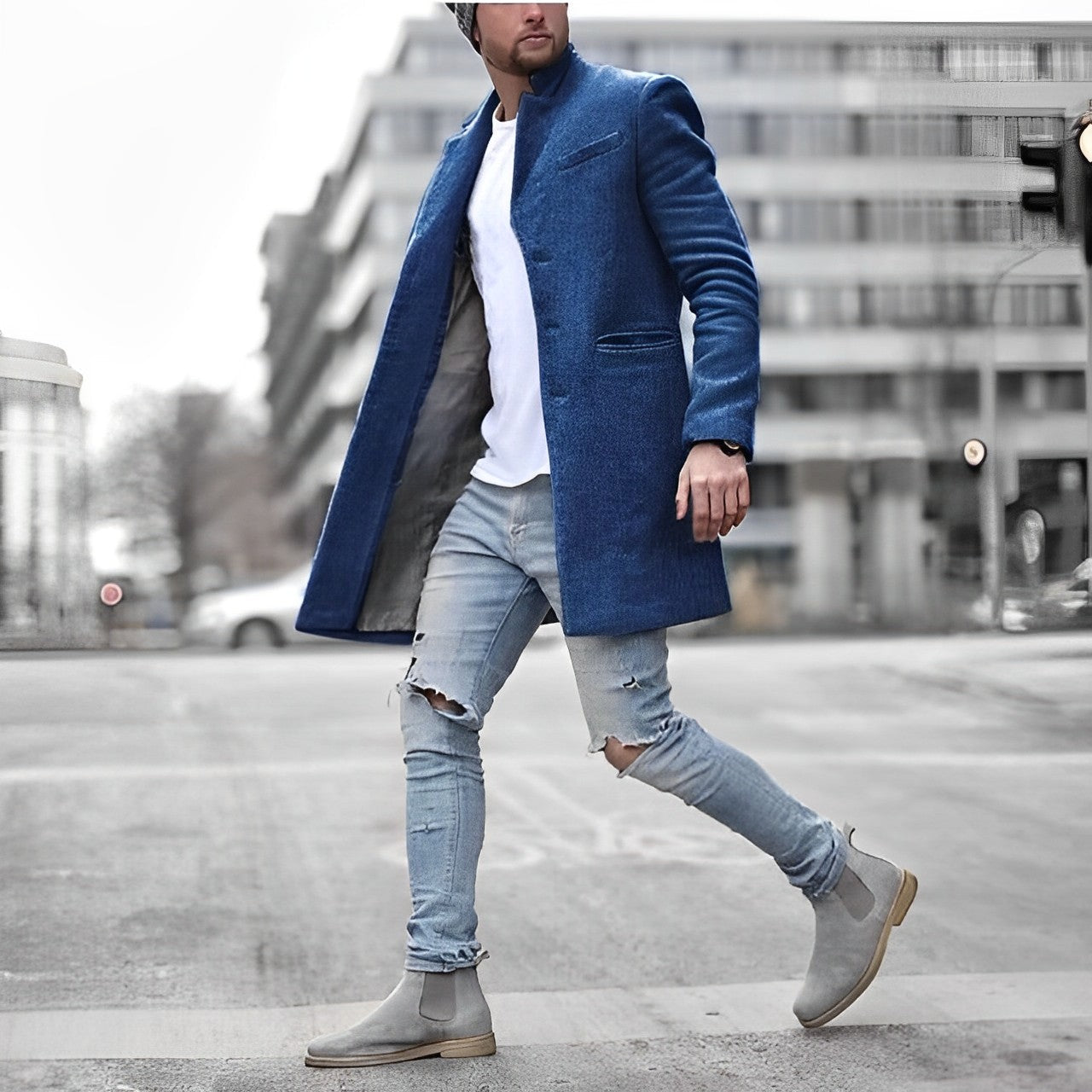 Herrer Trenchcoat Med Ståkrave & Lommer