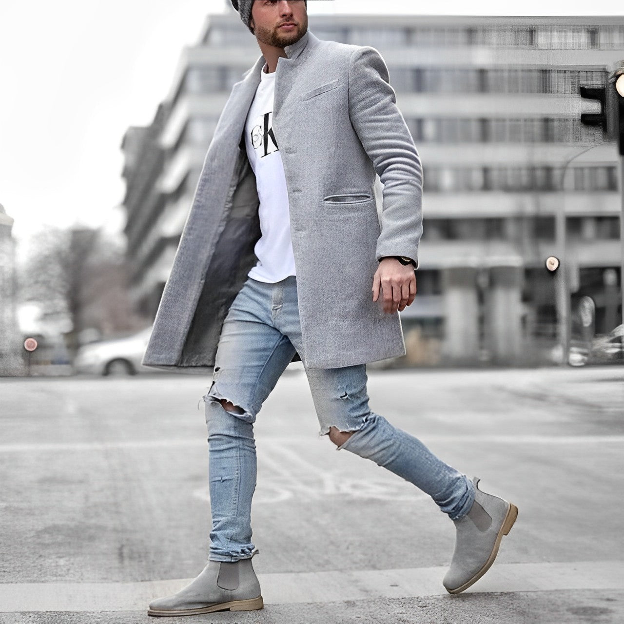 Herrer Trenchcoat Med Ståkrave & Lommer
