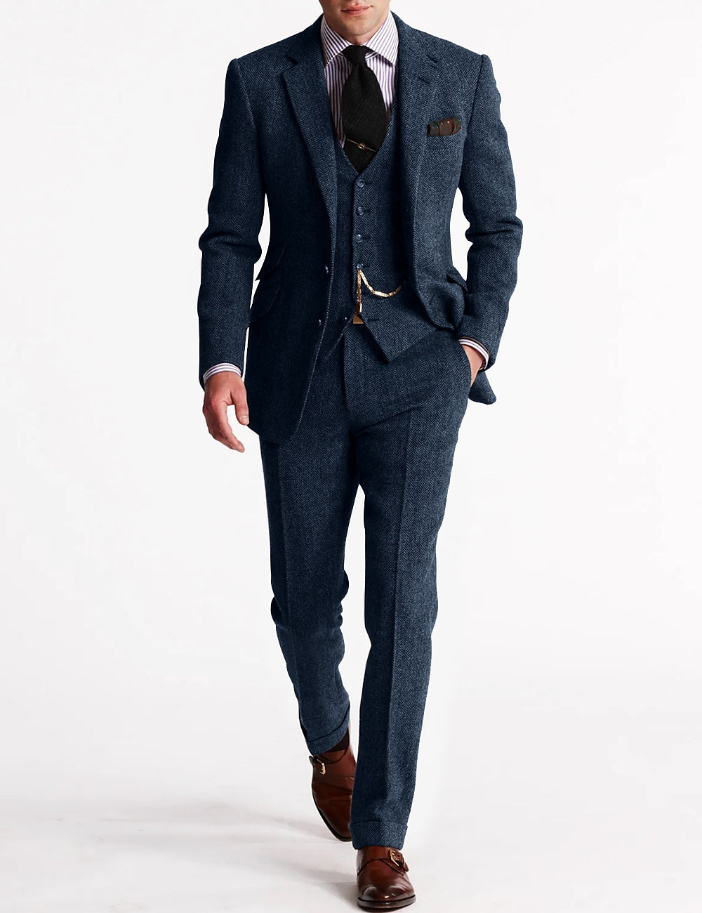 Herrer Tweed Jakkesæt Med Vest & Lommer