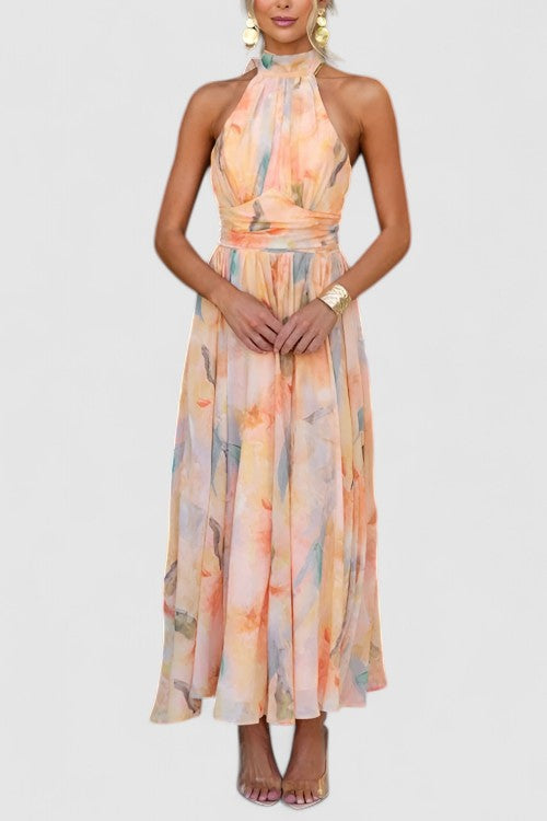 Isabella | Dame Halter Vandfarve Kjole | Maxi