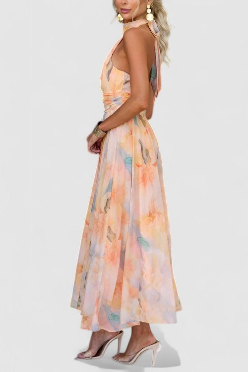 Isabella | Dame Halter Vandfarve Kjole | Maxi
